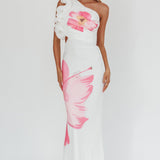Deanna One-Shoulder Ruffle Maxi Dress Hibiscus White
