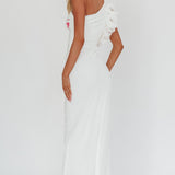 Deanna One-Shoulder Ruffle Maxi Dress Hibiscus White