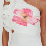 Deanna One-Shoulder Ruffle Maxi Dress Hibiscus White