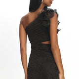 Deanna One-Shoulder Ruffle Mini Dress Glitter Black