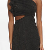 Deanna One-Shoulder Ruffle Mini Dress Glitter Black