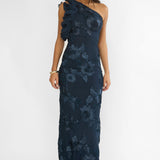 Deanna One-Shoulder Ruffle Maxi Dress Floral Navy