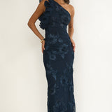 Deanna One-Shoulder Ruffle Maxi Dress Floral Navy