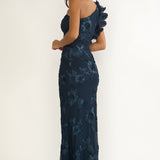 Deanna One-Shoulder Ruffle Maxi Dress Floral Navy