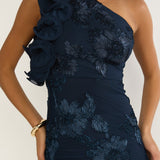 Deanna One-Shoulder Ruffle Maxi Dress Floral Navy