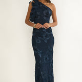 Deanna One-Shoulder Ruffle Maxi Dress Floral Navy