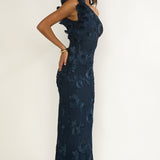 Deanna One-Shoulder Ruffle Maxi Dress Floral Navy