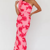Deanna One-Shoulder Ruffle Maxi Dress Floral Pink
