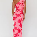 Deanna One-Shoulder Ruffle Maxi Dress Floral Pink