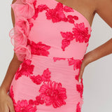 Deanna One-Shoulder Ruffle Maxi Dress Floral Pink