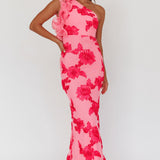 Deanna One-Shoulder Ruffle Maxi Dress Floral Pink