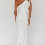 Deanna One-Shoulder Ruffle Maxi Dress Floral Texture White
