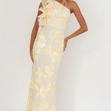 Deanna One-Shoulder Ruffle Maxi Dress Floral Texture Yellow