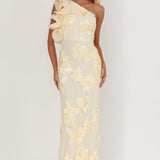 Deanna One-Shoulder Ruffle Maxi Dress Floral Texture Yellow