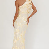 Deanna One-Shoulder Ruffle Maxi Dress Floral Texture Yellow