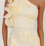 Deanna One-Shoulder Ruffle Maxi Dress Floral Texture Yellow