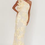 Deanna One-Shoulder Ruffle Maxi Dress Floral Texture Yellow