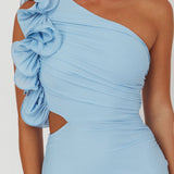 Deanna One-Shoulder Sheer Hem Maxi Dress Blue