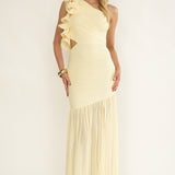 Deanna One-Shoulder Sheer Hem Maxi Dress Yellow