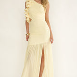 Deanna One-Shoulder Sheer Hem Maxi Dress Yellow