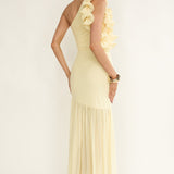Deanna One-Shoulder Sheer Hem Maxi Dress Yellow