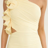 Deanna One-Shoulder Sheer Hem Maxi Dress Yellow