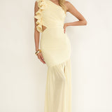 Deanna One-Shoulder Sheer Hem Maxi Dress Yellow