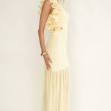 Deanna One-Shoulder Sheer Hem Maxi Dress Yellow