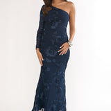 Deanna One-Shoulder Sleeve Maxi Dress Embellished Navy