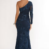 Deanna One-Shoulder Sleeve Maxi Dress Embellished Navy