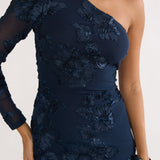 Deanna One-Shoulder Sleeve Maxi Dress Embellished Navy