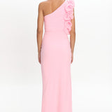 Deanna One-Shoulder Split Ruffle Maxi Dress Baby Pink