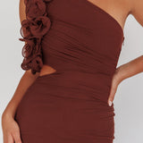 Deanna One-Shoulder Ruffle Maxi Dress Brown