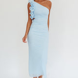 Deanna One-Shoulder Ruffle Maxi Dress Light Blue