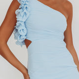 Deanna One-Shoulder Ruffle Maxi Dress Light Blue