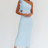 Deanna One-Shoulder Ruffle Maxi Dress Light Blue