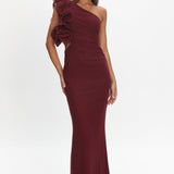 Deanna One-Shoulder Ruffle Maxi Dress Wine