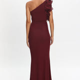 Deanna One-Shoulder Ruffle Maxi Dress Wine