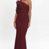Deanna One-Shoulder Ruffle Maxi Dress Wine