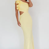Deanna One-Shoulder Ruffle Maxi Dress Yellow