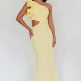 Deanna One-Shoulder Ruffle Maxi Dress Yellow