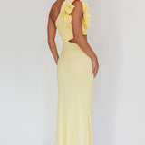Deanna One-Shoulder Ruffle Maxi Dress Yellow