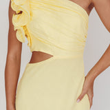 Deanna One-Shoulder Ruffle Maxi Dress Yellow