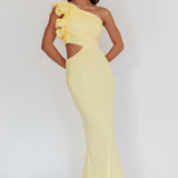 Deanna One-Shoulder Ruffle Maxi Dress Yellow