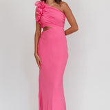 Deanna One-Shoulder Ruffle Maxi Dress Hot Pink