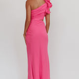 Deanna One-Shoulder Ruffle Maxi Dress Hot Pink