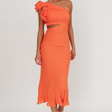Deanna One-Shoulder Ruffle Maxi Dress Orange