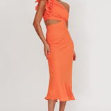 Deanna One-Shoulder Ruffle Maxi Dress Orange