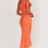 Deanna One-Shoulder Ruffle Maxi Dress Orange