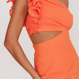 Deanna One-Shoulder Ruffle Maxi Dress Orange